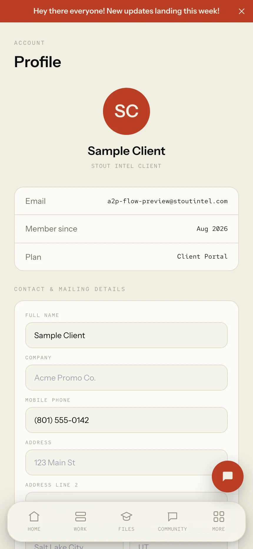 Step 2 — Client enters their own mobile number on the profile form