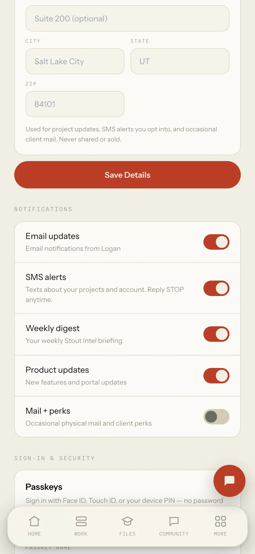 After consent — SMS alerts active, opt-out available anytime